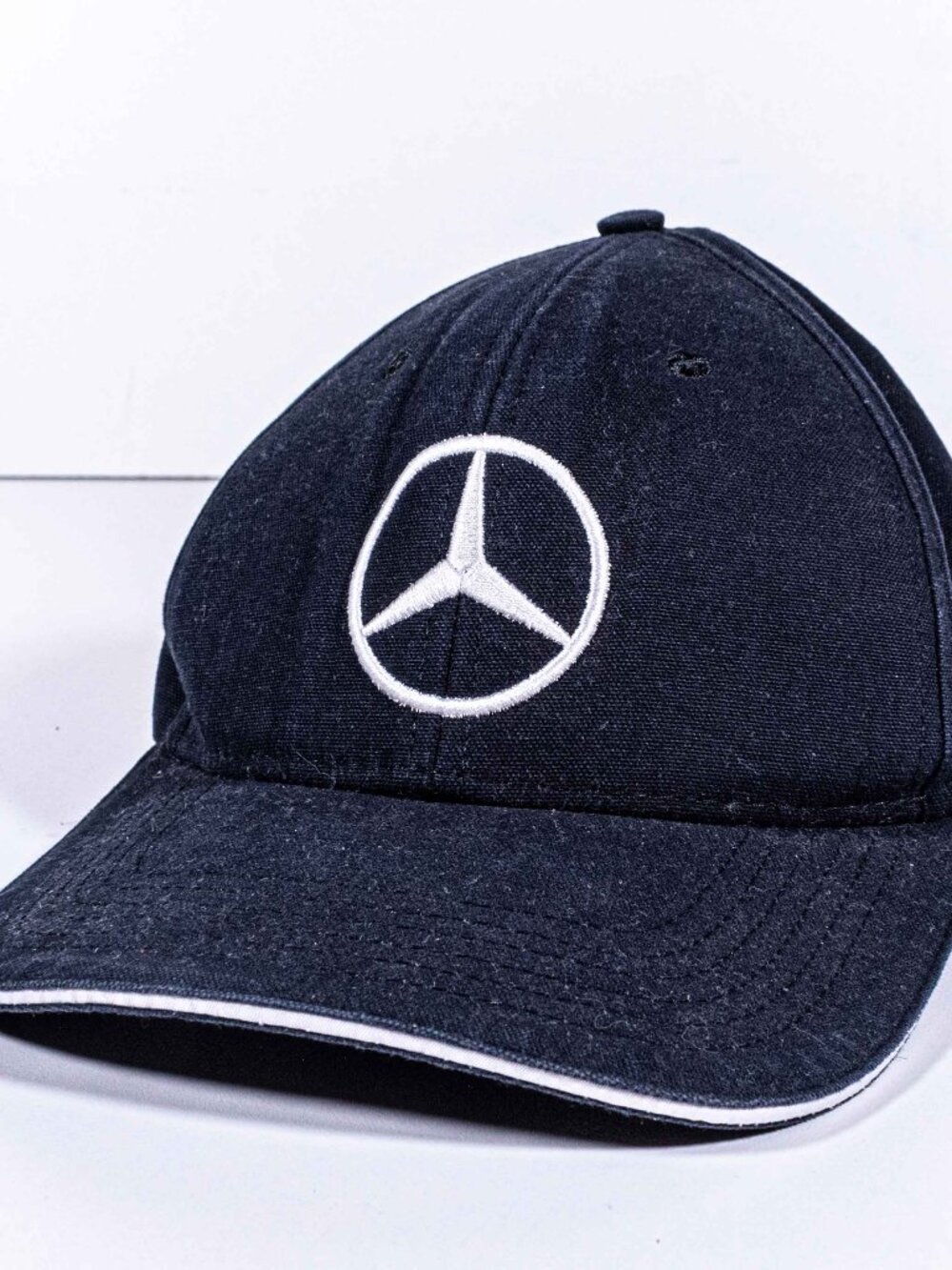 Vintage Mercedes Benz Embroidered Logo Strapback Hat Faded Black Dad Cap Y2K